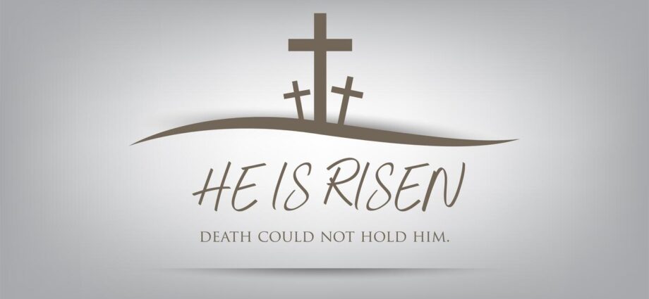 Three crosses and the words, "He is risen."